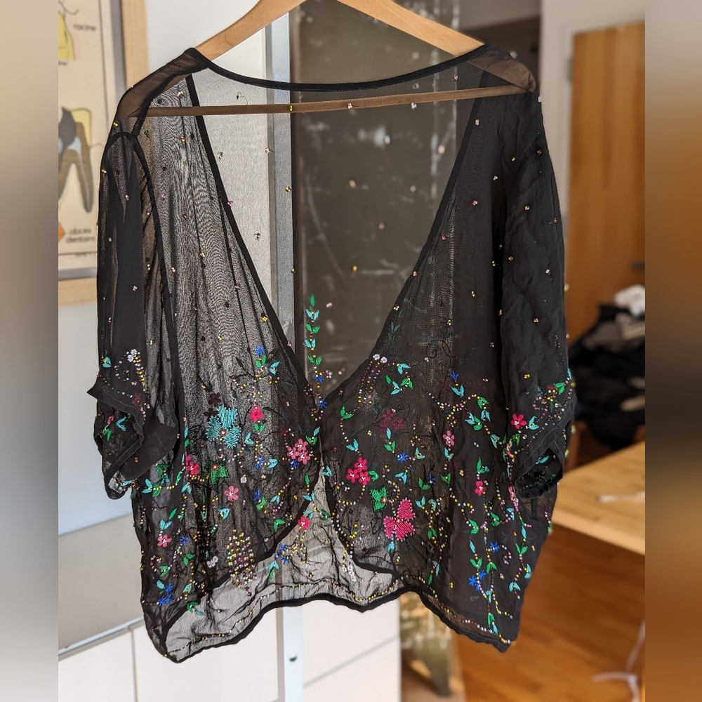 Sheer rayon beaded open cardigan XL / XXL Champagne Collection all that glitters